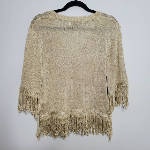 BISHOP + YOUNG • Oatmeal Beige V-neck Knit Fringe Sweater NEW Sz Medium - Picture 8 of 8